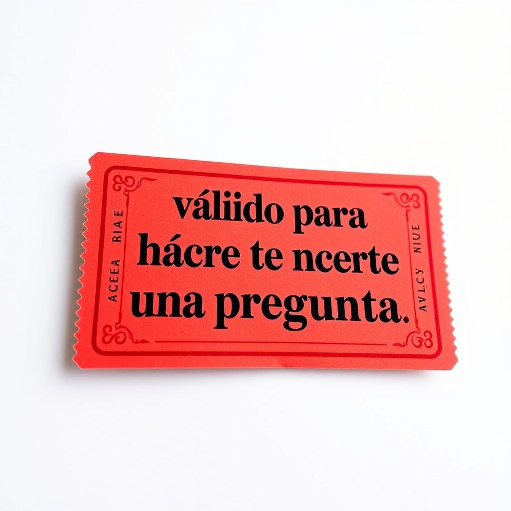 A red fair ticket on a white background, featuring text in Spanish that says "válido para hacerte una pregunta"