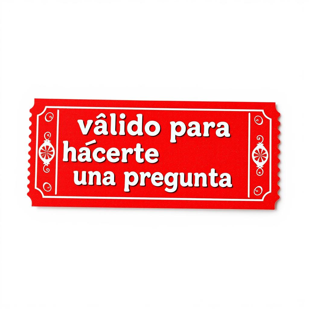 A red fair ticket on a white background, prominently displaying the text in Spanish: "válido para hacerte una pregunta"