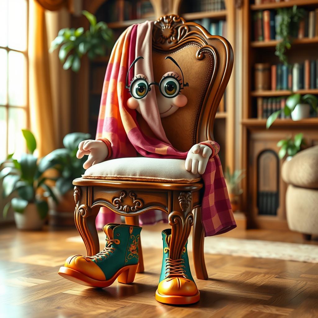A whimsical and imaginative character that is a chair brought to life