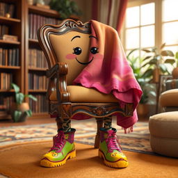 A whimsical and imaginative character that is a chair brought to life