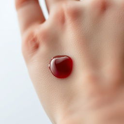 A close-up of a hand with a small, superficial cut, slightly oozing blood