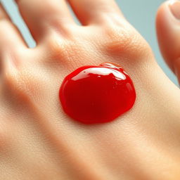 A close-up of a hand with a small, superficial cut, slightly oozing blood