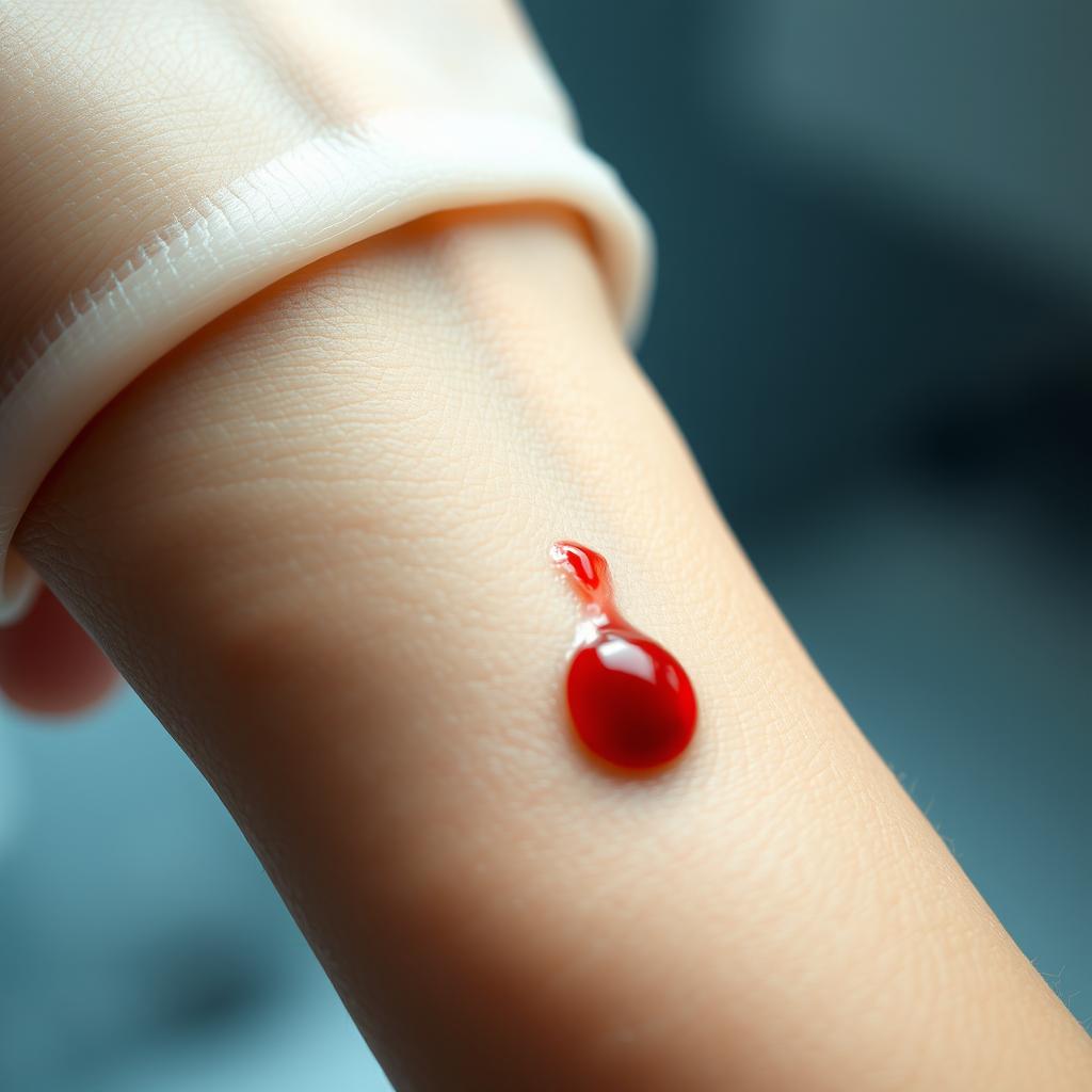A close-up of a hand with a small, superficial cut, slightly oozing blood
