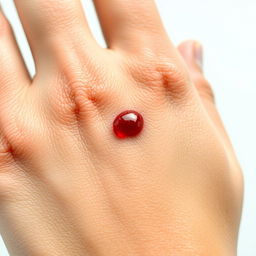 A close-up of a hand with a small, superficial cut, slightly oozing blood
