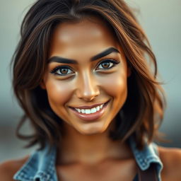 A close-up portrait of a confident, strong person with an inspiring gaze
