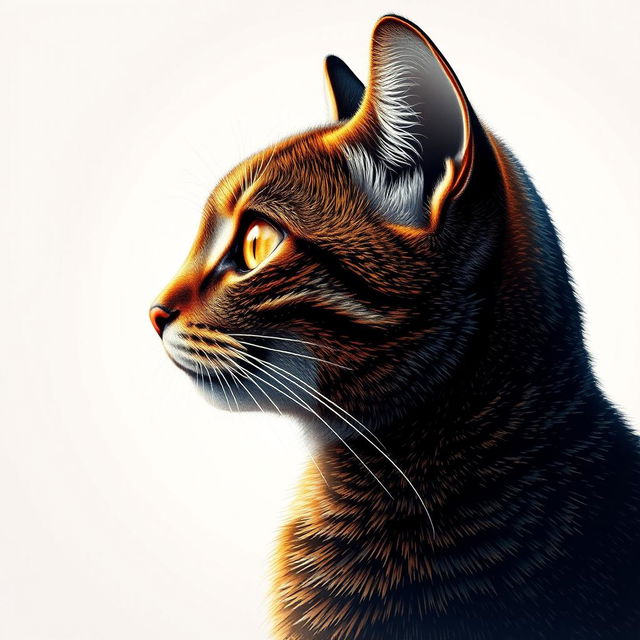 A profile view of a cat featuring a beautifully detailed pointillism style that emphasizes the fur texture, whiskers, and bright eyes