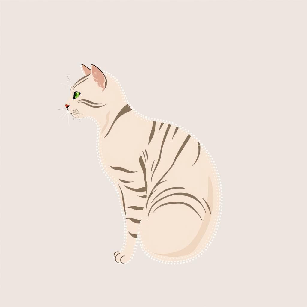 A side profile illustration of a cat, elegantly drawn in a dot style