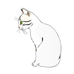 A side profile illustration of a cat, elegantly drawn in a dot style