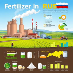 A detailed infographic depicting the fertilizer production industry in Russia