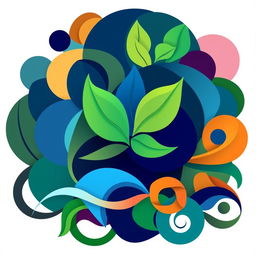 A collection of intertwined 2D geometric and organic shapes, blending fluid curves with rigid angles