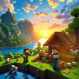 A visually stunning depiction of a realistic Minecraft world brought to life