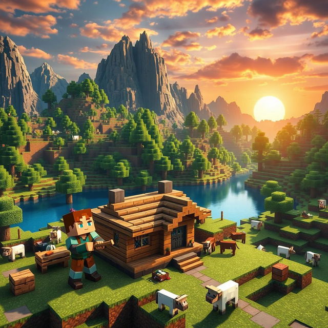 A visually stunning depiction of a realistic Minecraft world brought to life