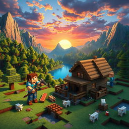A visually stunning depiction of a realistic Minecraft world brought to life