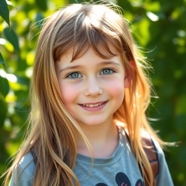 A captivating portrait of a young boy with long, flowing hair that falls gracefully around his shoulders
