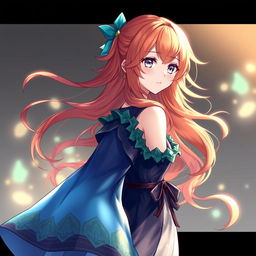 A stunning female original character from Genshin Impact, featuring wavy orange hair that extends to her shoulders and captivating gray eyes