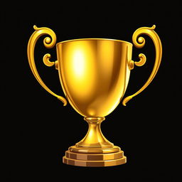 An artistic animation-style drawing of a shiny gold trophy, detailed with reflections and highlights, showcasing its intricate design