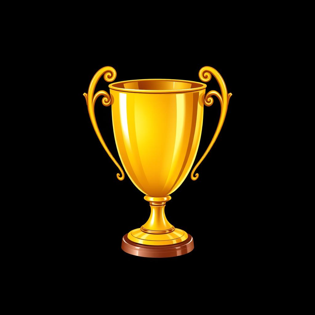 An artistic animation-style drawing of a shiny gold trophy, detailed with reflections and highlights, showcasing its intricate design
