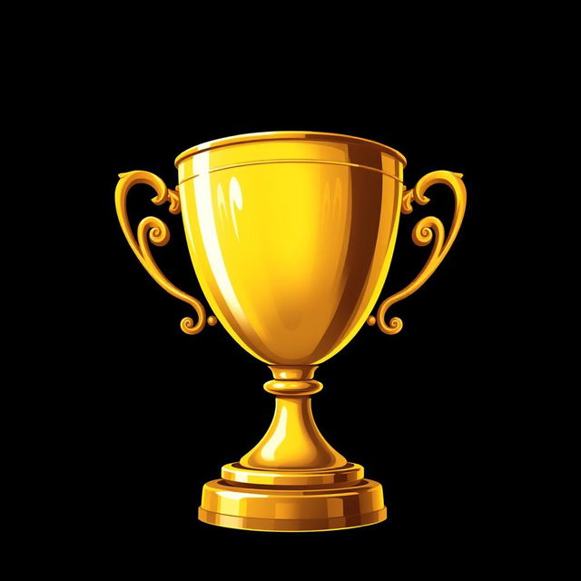 An artistic animation-style drawing of a shiny gold trophy, detailed with reflections and highlights, showcasing its intricate design