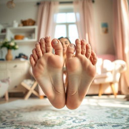 A dynamic scene featuring the feet of a young woman inspired by the aesthetics of Ana de Armas, displaying her perfectly pedicured toes and smooth skin