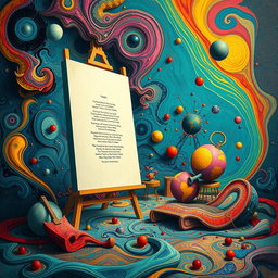 A surreal artistic representation of a poem being tested in a far-sighted intellect, with abstract elements symbolizing madness