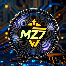 A digital currency coin featuring the logo "MZ7" prominently displayed in the center