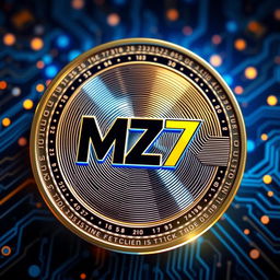 A digital currency coin featuring the logo "MZ7" prominently displayed in the center
