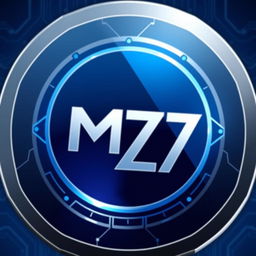 A sleek and modern digital currency icon featuring the MZ7 logo prominently displayed in the center