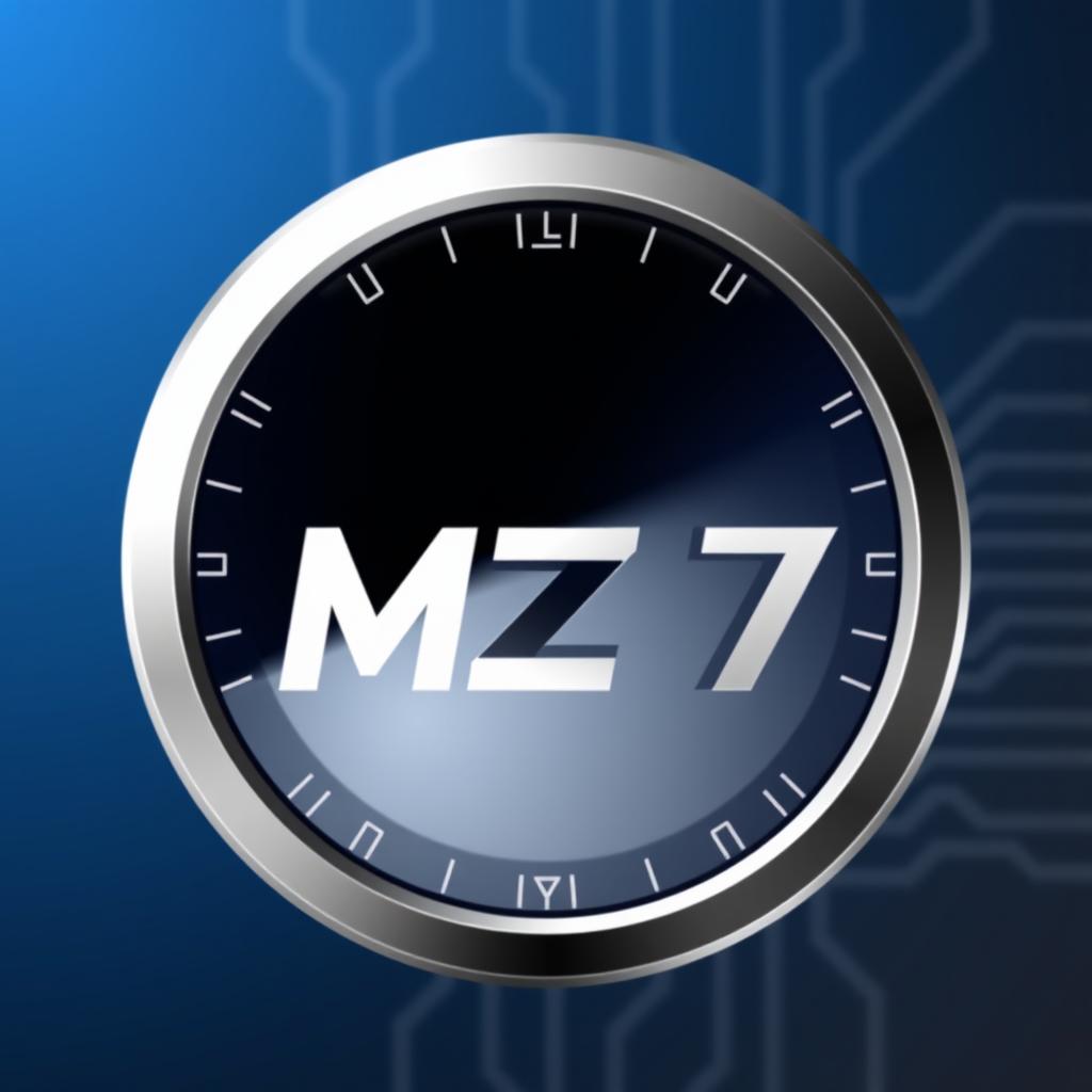 A sleek and modern digital currency icon featuring the MZ7 logo prominently displayed in the center