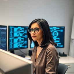 A woman working as an AI Research Scientist in a modern lab environment