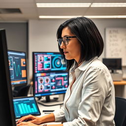 A woman working as an AI Research Scientist in a modern lab environment