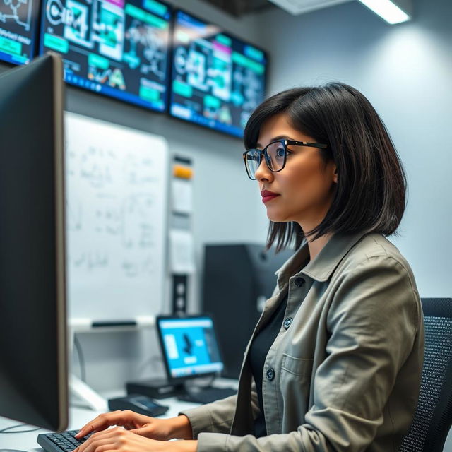 A woman working as an AI Research Scientist in a modern lab environment