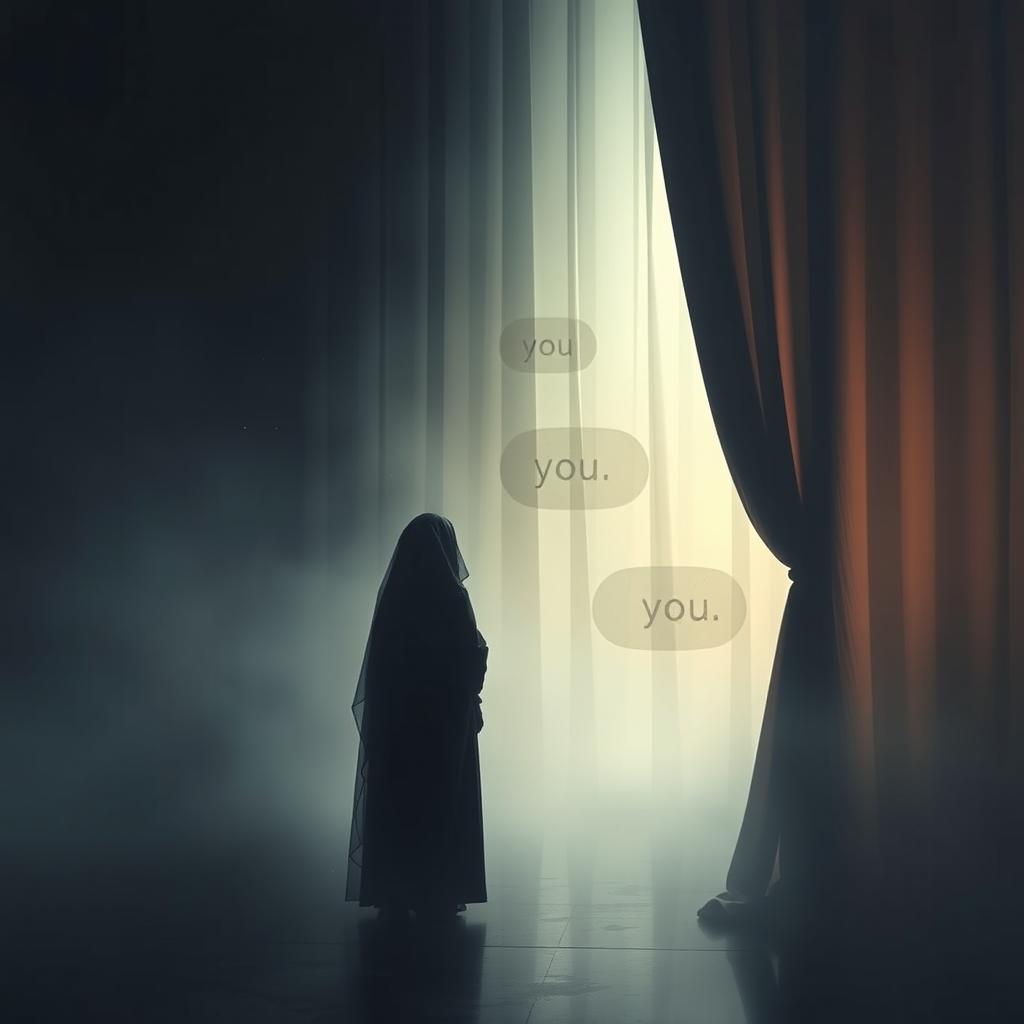 A surreal and thought-provoking scene illustrating the concept of eternity through an abstract conversation between two indistinct figures, shrouded in mystery