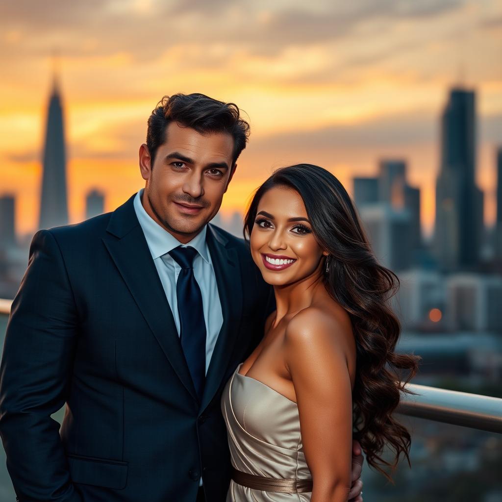 A strong, confident man standing beside a beautiful woman