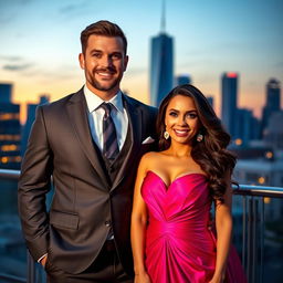 A strong, confident man standing beside a beautiful woman