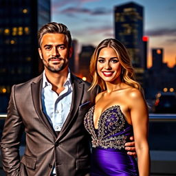 A strong, confident man standing beside a beautiful woman
