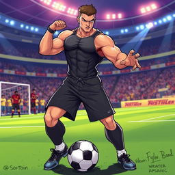 A stylized illustration of a muscular male soccer player, inspired by famous athletes, showcasing athleticism and confidence