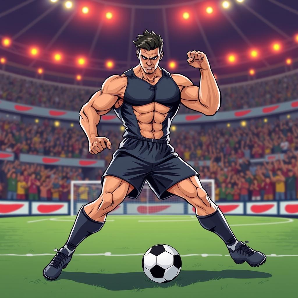 A stylized illustration of a muscular male soccer player, inspired by famous athletes, showcasing athleticism and confidence