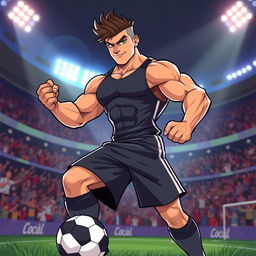 A stylized illustration of a muscular male soccer player, inspired by famous athletes, showcasing athleticism and confidence