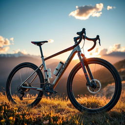 A highly detailed image of a modern racing bike, featuring a sleek aerodynamic design with vivid colors
