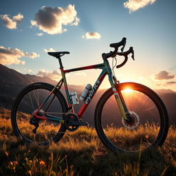 A highly detailed image of a modern racing bike, featuring a sleek aerodynamic design with vivid colors