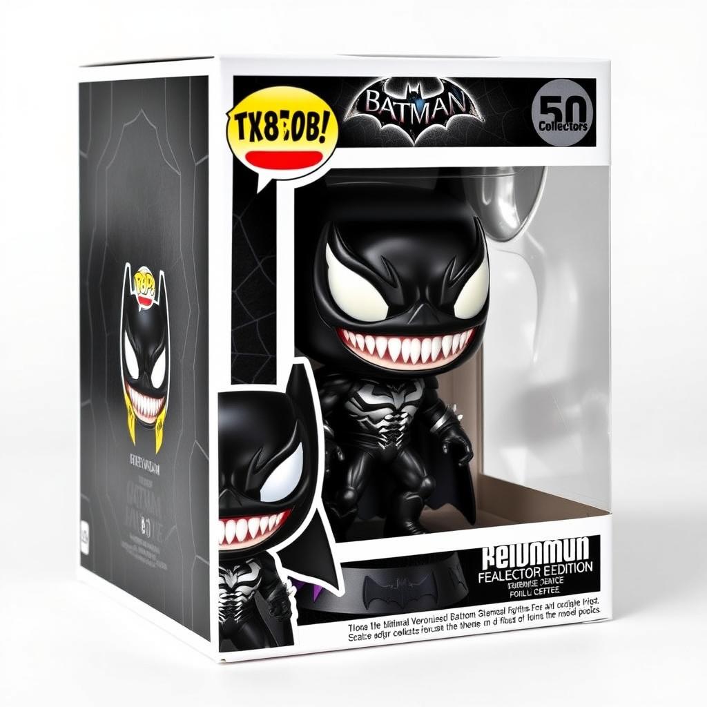 A detailed design of a Venomised Batman Funko Pop figure