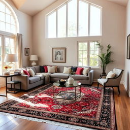 A beautifully decorated living room featuring a cozy sofa, a stylish coffee table, and elegant decor items