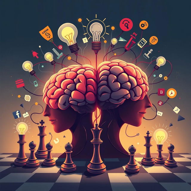 A dynamic and thought-provoking illustration of cognitive warfare, depicting the clash of ideas and strategies in a visually engaging way