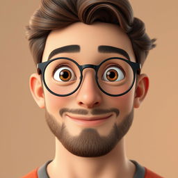 A close-up 3D portrait in modern Pixar animation style, focusing on the face and shoulders of a young man