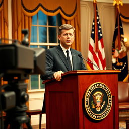 A historical scene depicting President John F