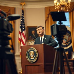 A historical scene depicting President John F