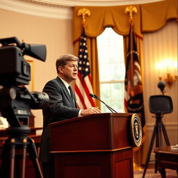 A historical scene depicting President John F