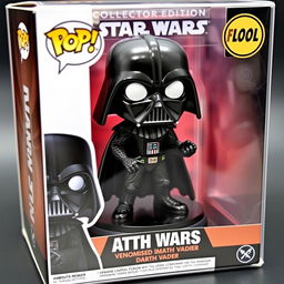 A Funko Pop design featuring a Venomised Darth Vader, merging the dark, organic aesthetic of the symbiote with Vader's iconic armor