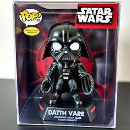 A Funko Pop design featuring a Venomised Darth Vader, merging the dark, organic aesthetic of the symbiote with Vader's iconic armor