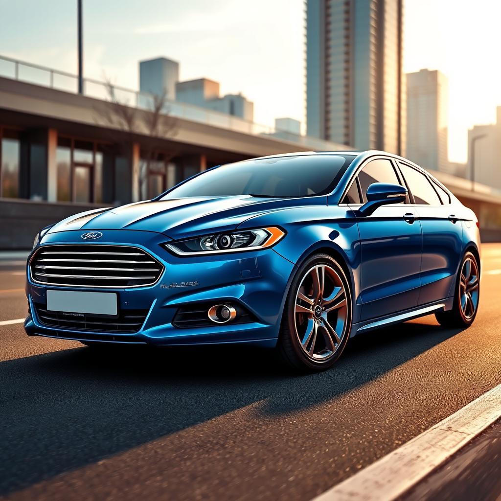 A detailed and realistic depiction of a Ford Mondeo MK2, showcasing its sleek design features including the distinctive front grille, sporty lines, and stylish alloy wheels